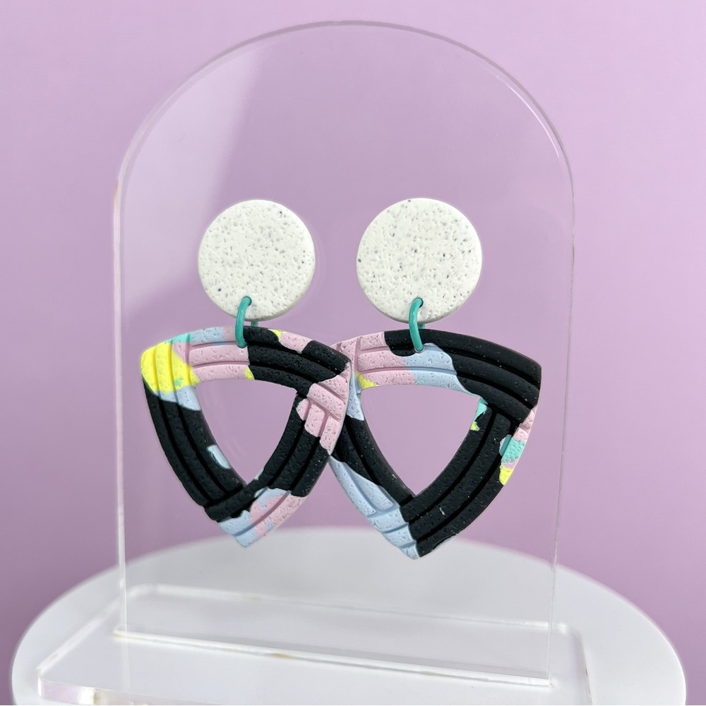 Colourful Pattern with White Granite Handmade Polymer Clay Dangle Hoop E…